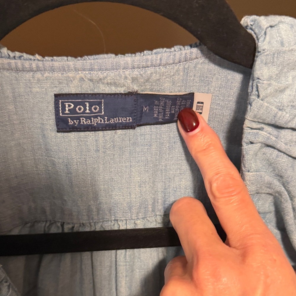 Polo by Ralph Lauren Chambray Ruffle Front Top in Light Blue - Picture 3 of 5